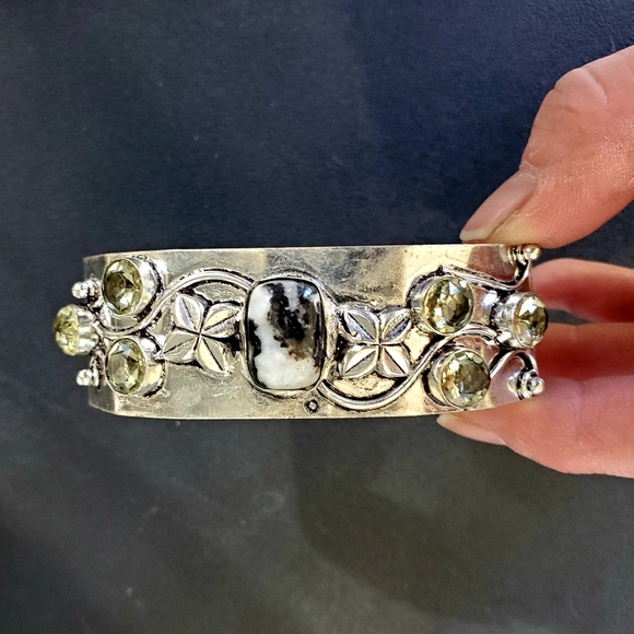 New Zebra Jasper and Citrine 925 Silver Cuff Bracelet. - Picture 2 of 12